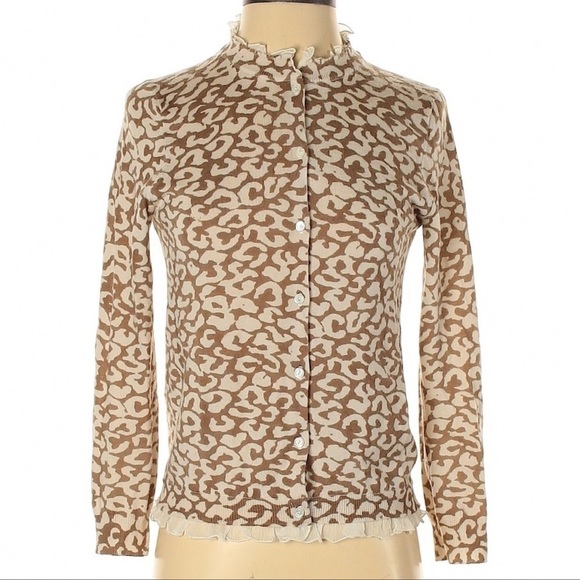 J. Crew Giraffe Print Cardigan 100% Merino Wool XS - Picture 1 of 6
